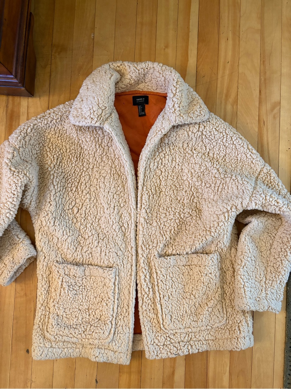 Forever 21 Cream Sherpa Jacket with Orange Lining